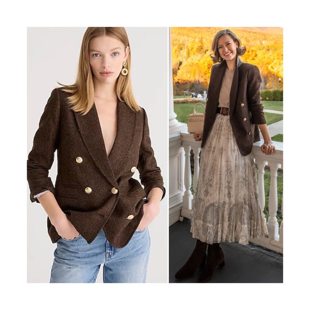 J.Crew Bristol Blazer Jacket Chocolate Brown Wool Double Breasted Size 10P